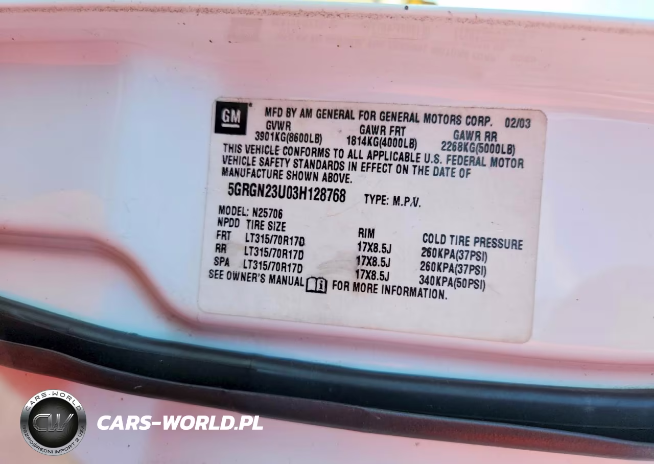 2003 Hummer H2 VIN:5GRGN23U03H128768 - 13