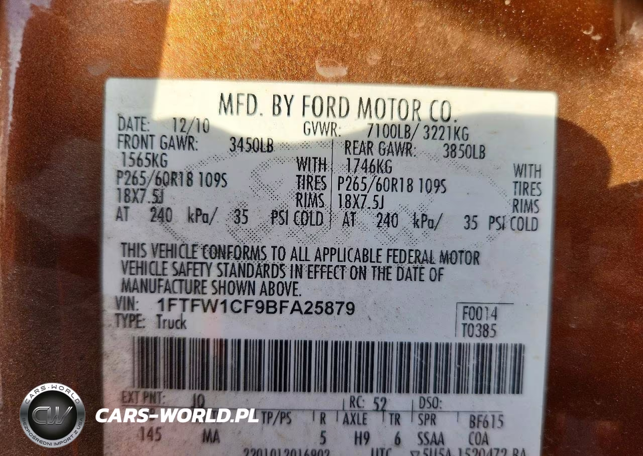 2011 Ford F150 Supercrew VIN:1FTFW1CF9BFA25879 - 12