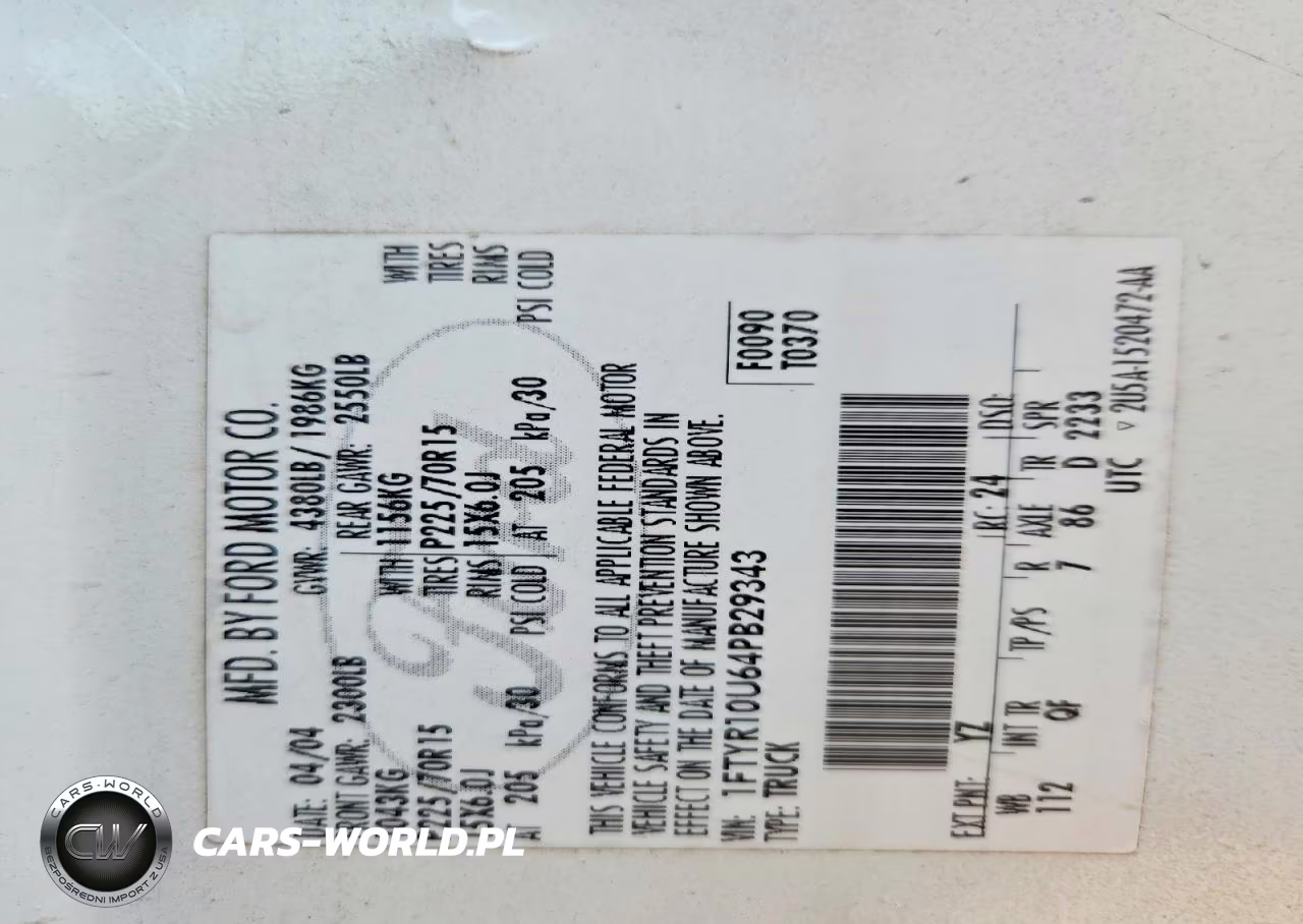 2004 Ford Ranger VIN:1FTYR10U64PB29343 - 12