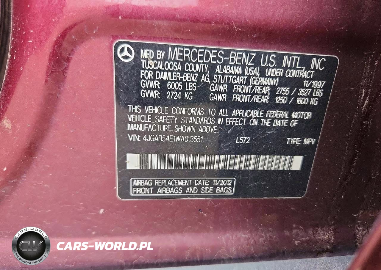 1998 Mercedes-Benz Ml 320 VIN:4JGAB54E1WA013551 - 12