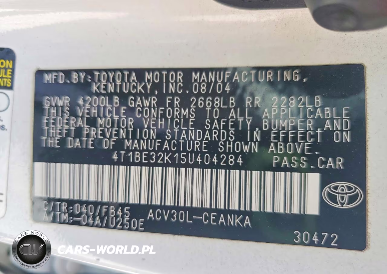 2005 Toyota Camry Le VIN:4T1BE32K15U404284 - 12