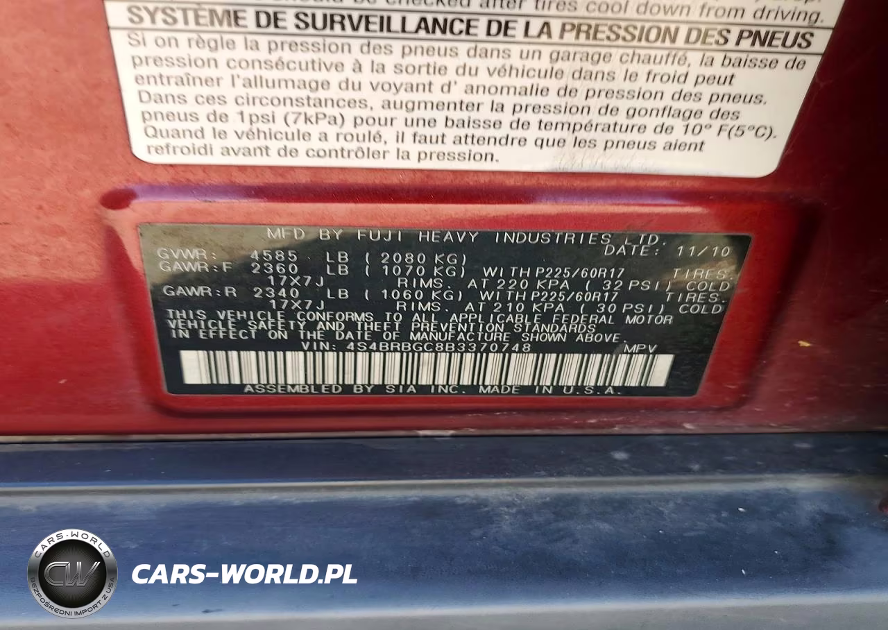 2011 Subaru Outback 2.5I Premium VIN:4S4BRBGC8B3370748 - 12