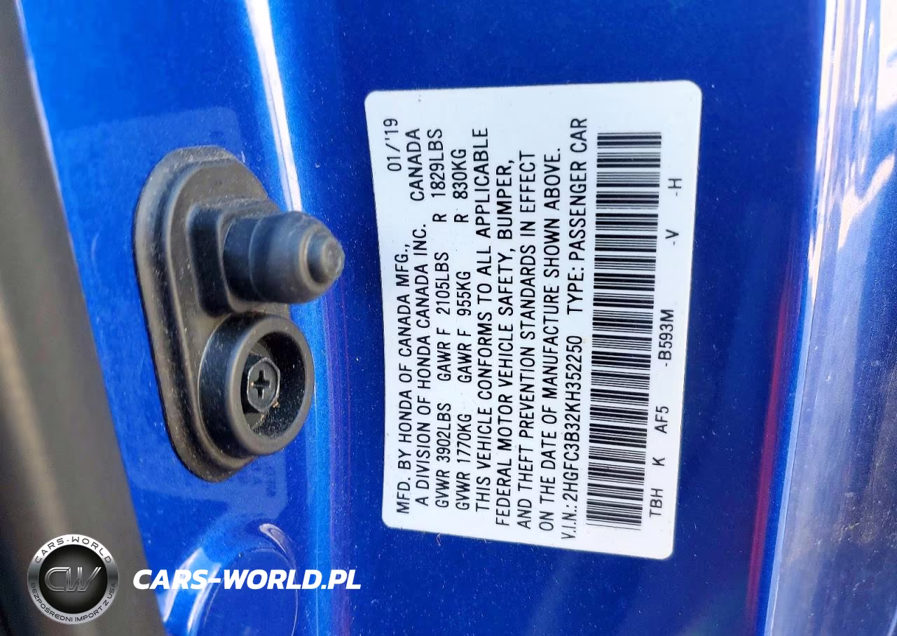 2019 Honda Civic Ex VIN:2HGFC3B32KH352250 - 12