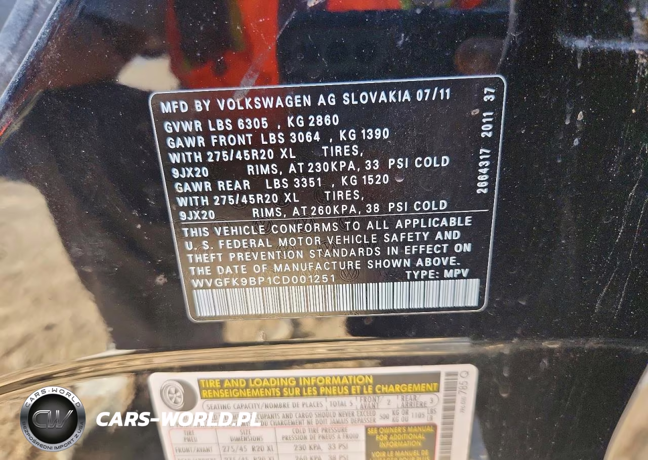 2012 Volkswagen Touareg V6 Tdi VIN:WVGFK9BP1CD001251 - 12