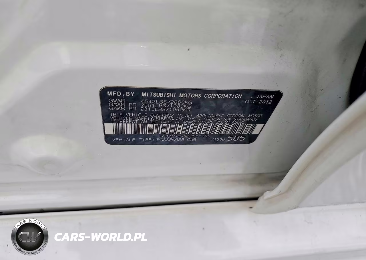 2013 Mitsubishi Lancer Evolution Mr VIN:JA32W5FV2DU011733 - 12