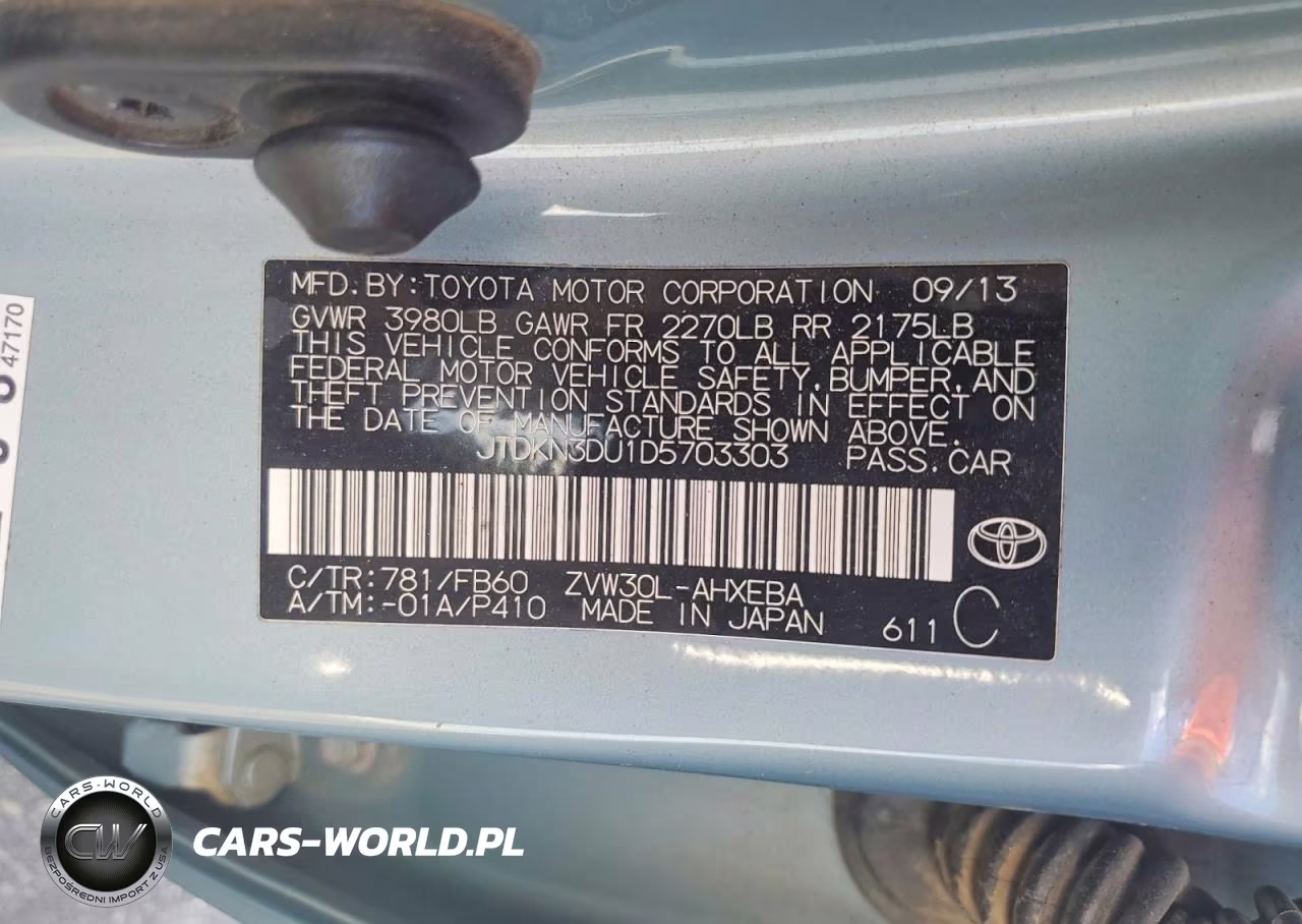 2013 Toyota Prius Two VIN:JTDKN3DU1D5703303 - 12