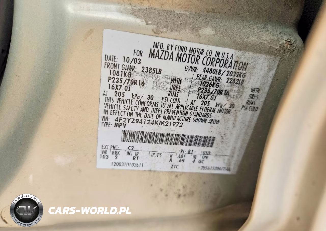 2004 Mazda Tribute Lx VIN:4F2YZ94124KM21972 - 12