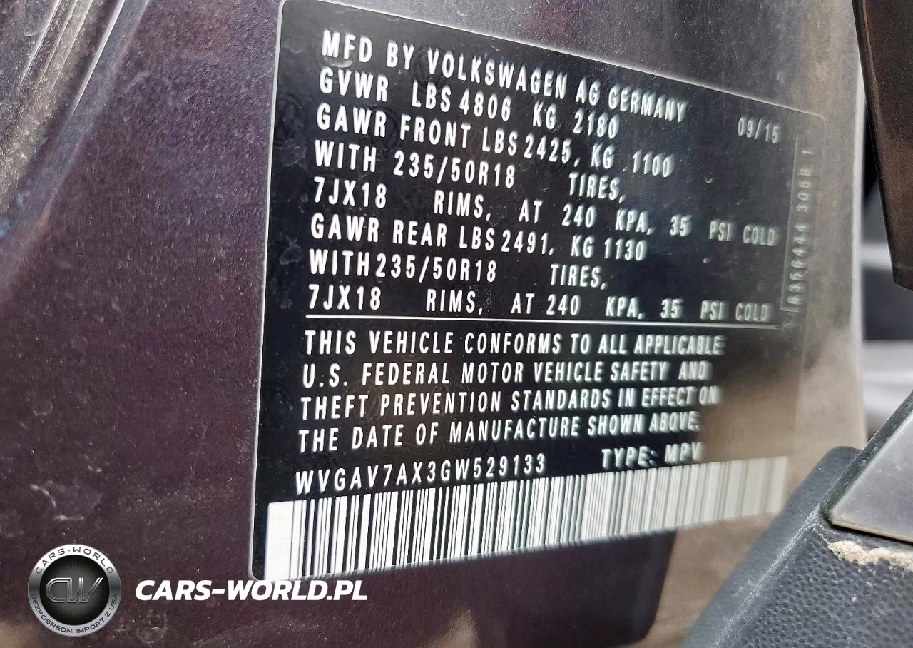 2016 Volkswagen Tiguan S VIN:WVGAV7AX3GW529133 - 13