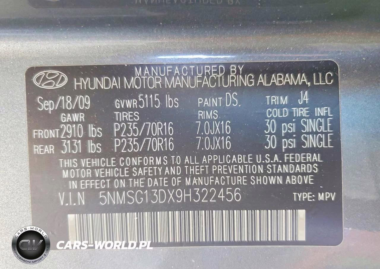 2009 Hyundai Santa Fe Gls VIN:5NMSG13DX9H322456 - 14