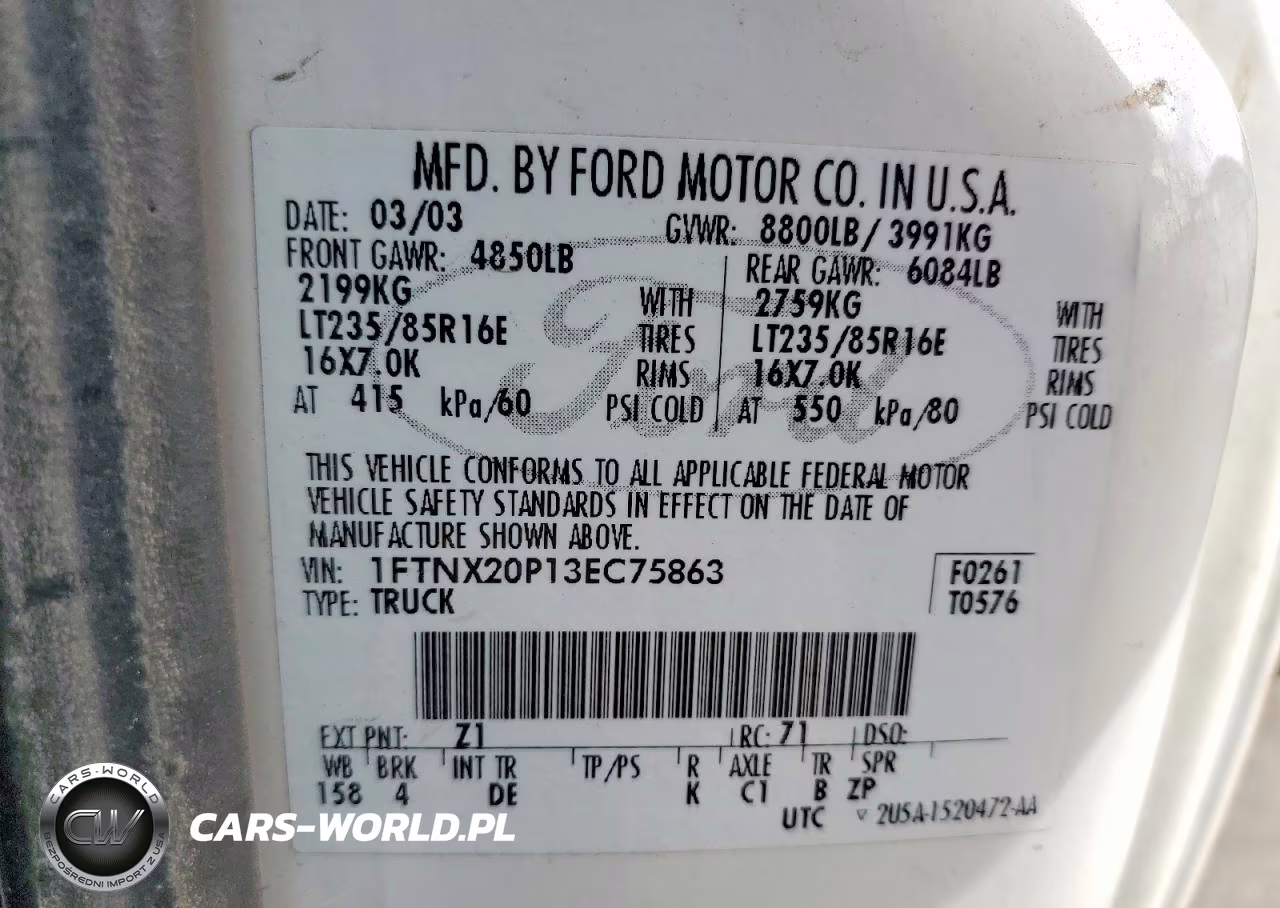2003 Ford F250 Super Duty VIN:1FTNX20P13EC75863 - 12
