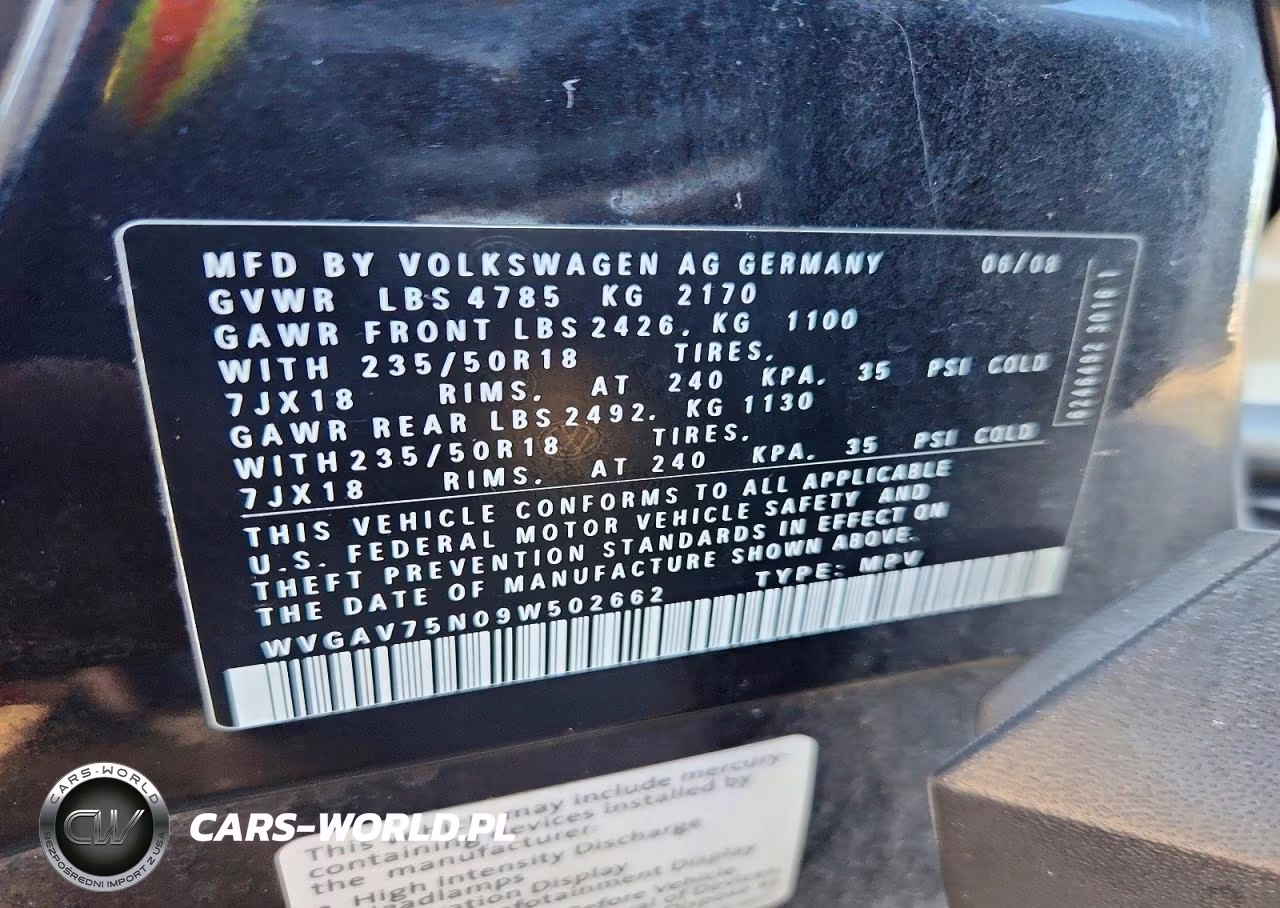 2009 Volkswagen Tiguan S VIN:WVGAV75N09W502662 - 12