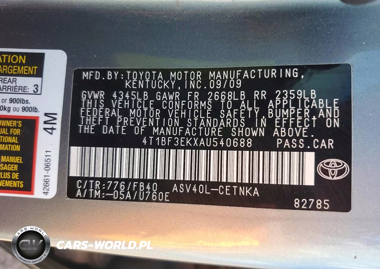 2010 Toyota Camry Le VIN:4T1BF3EKXAU540688 - 12