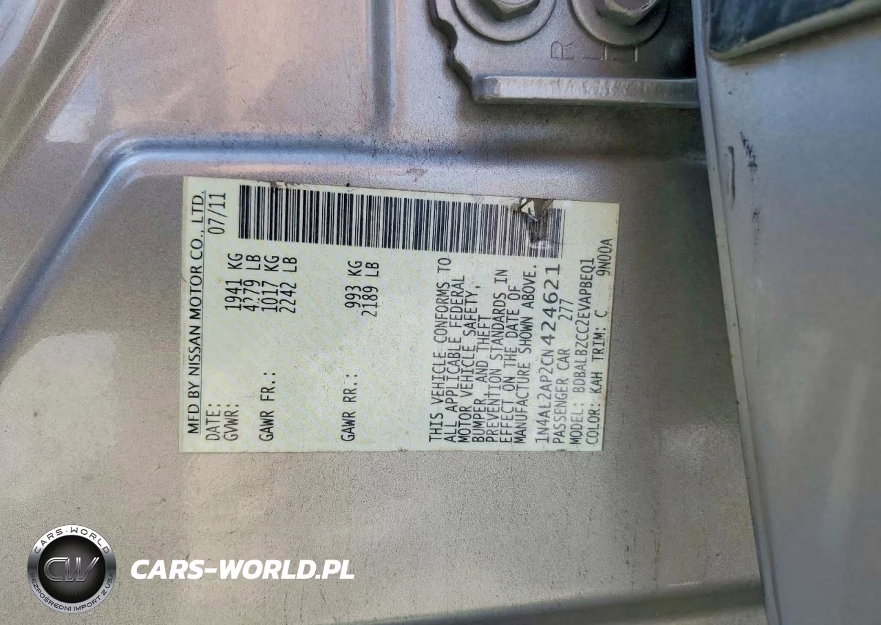2012 Nissan Altima 2.5 VIN:1N4AL2AP2CN424621 - 12