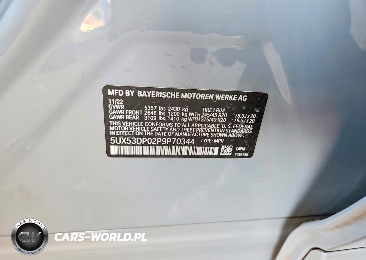 2023 BMW X3 xDrive30I VIN:5UX53DP02P9P70344 - 12