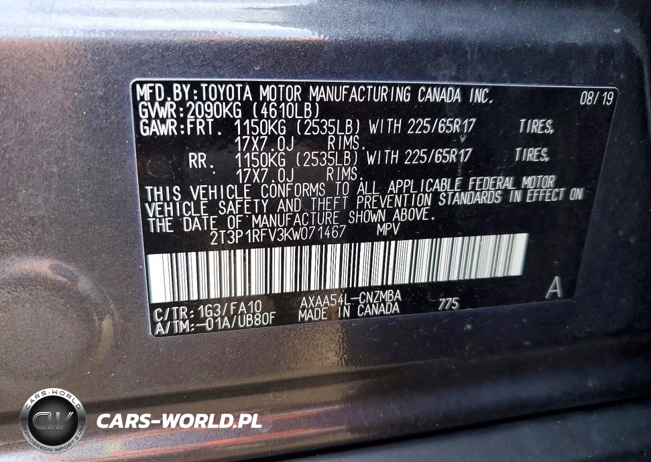 2019 Toyota Rav4 Xle VIN:2T3P1RFV3KW071467 - 13