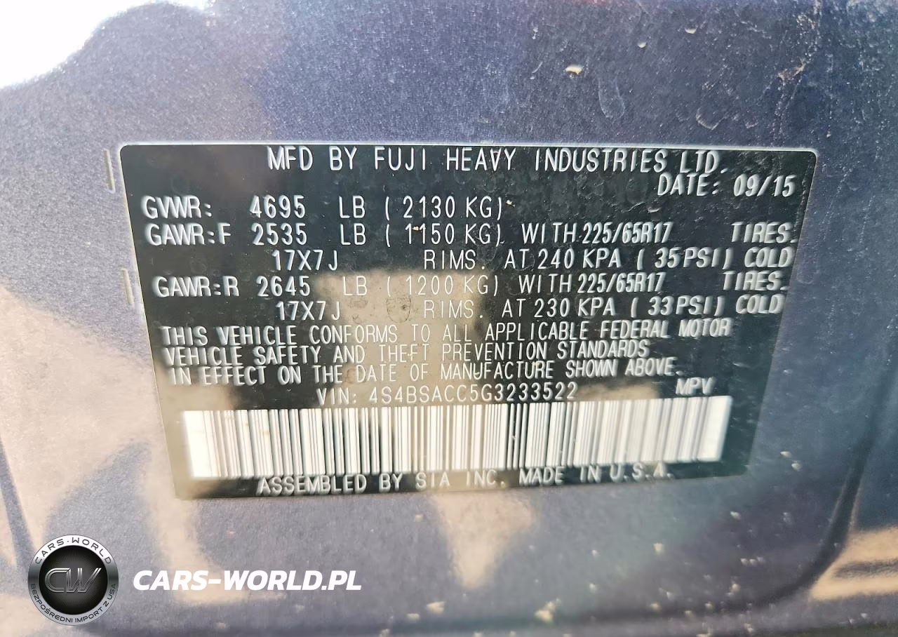 2016 Subaru Outback 2.5I Premium VIN:4S4BSACC5G3233522 - 13