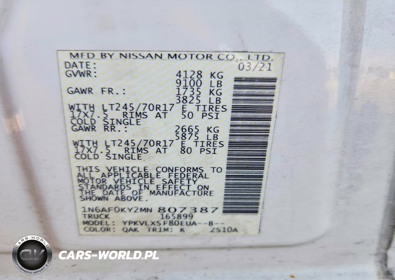 2021 Nissan Nv 2500 Hd Sv VIN:1N6AF0KY2MN807387 - 12