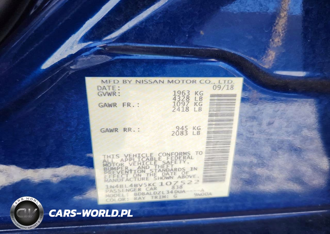 2019 Nissan Altima S VIN:1N4BL4BV5KC107522 - 12