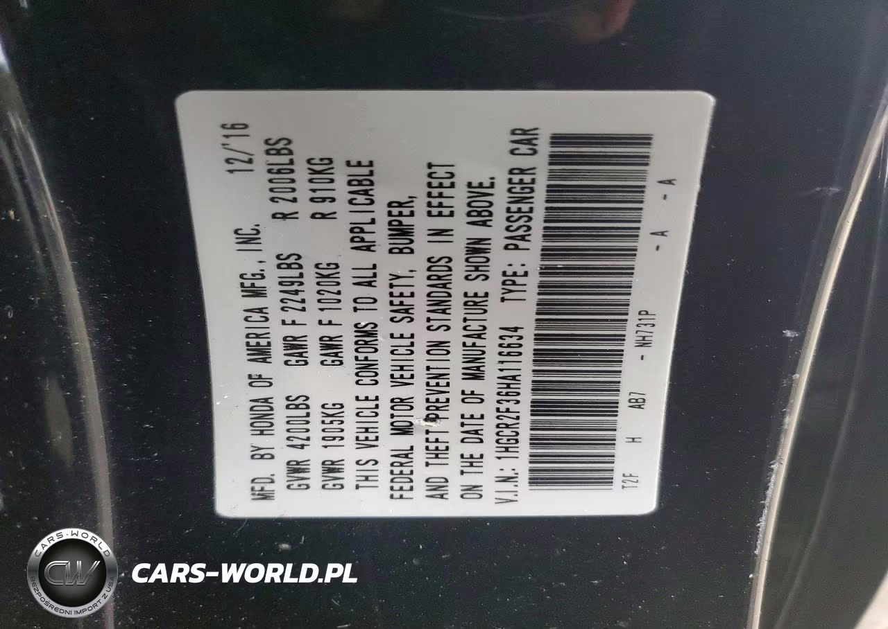 2017 Honda Accord Lx VIN:1HGCR2F36HA116634 - 12
