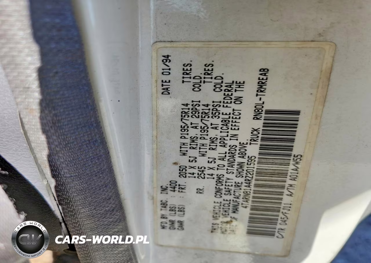 1994 Toyota Pickup 1-2 Ton Short Wheelbase Stb VIN:4TARN81A4RZ201595 - 12