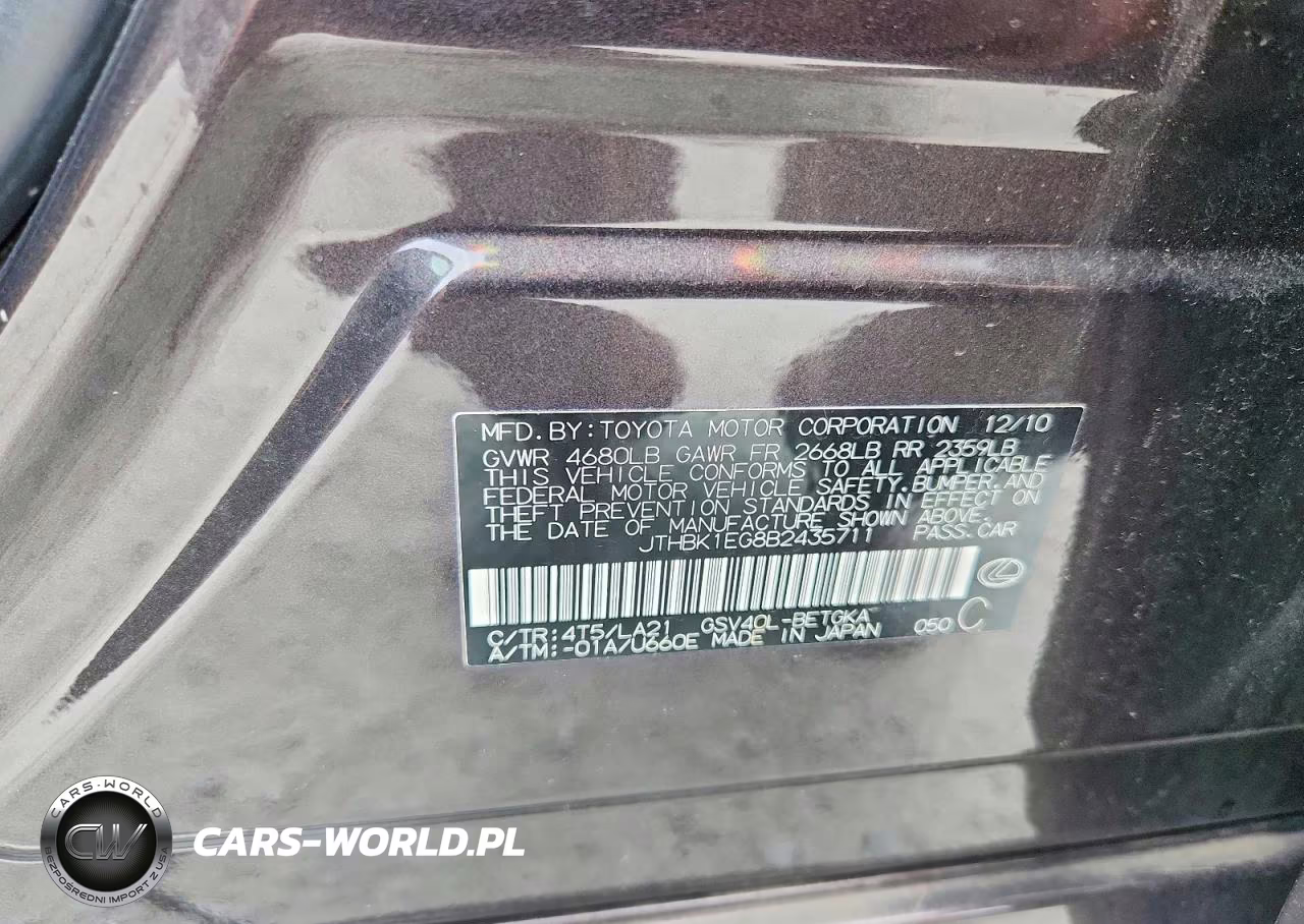 2011 Lexus Es 350 VIN:JTHBK1EG8B2435711 - 12
