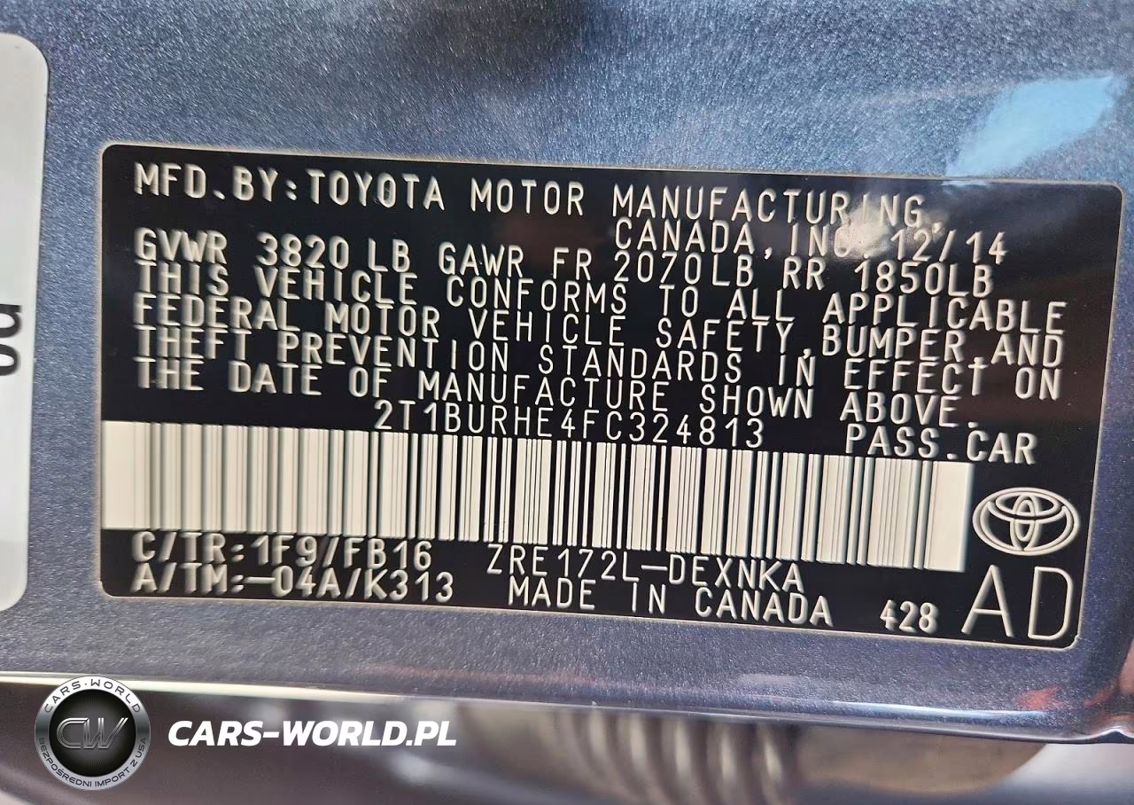 2015 Toyota Corolla Le Plus VIN:2T1BURHE4FC324813 - 12