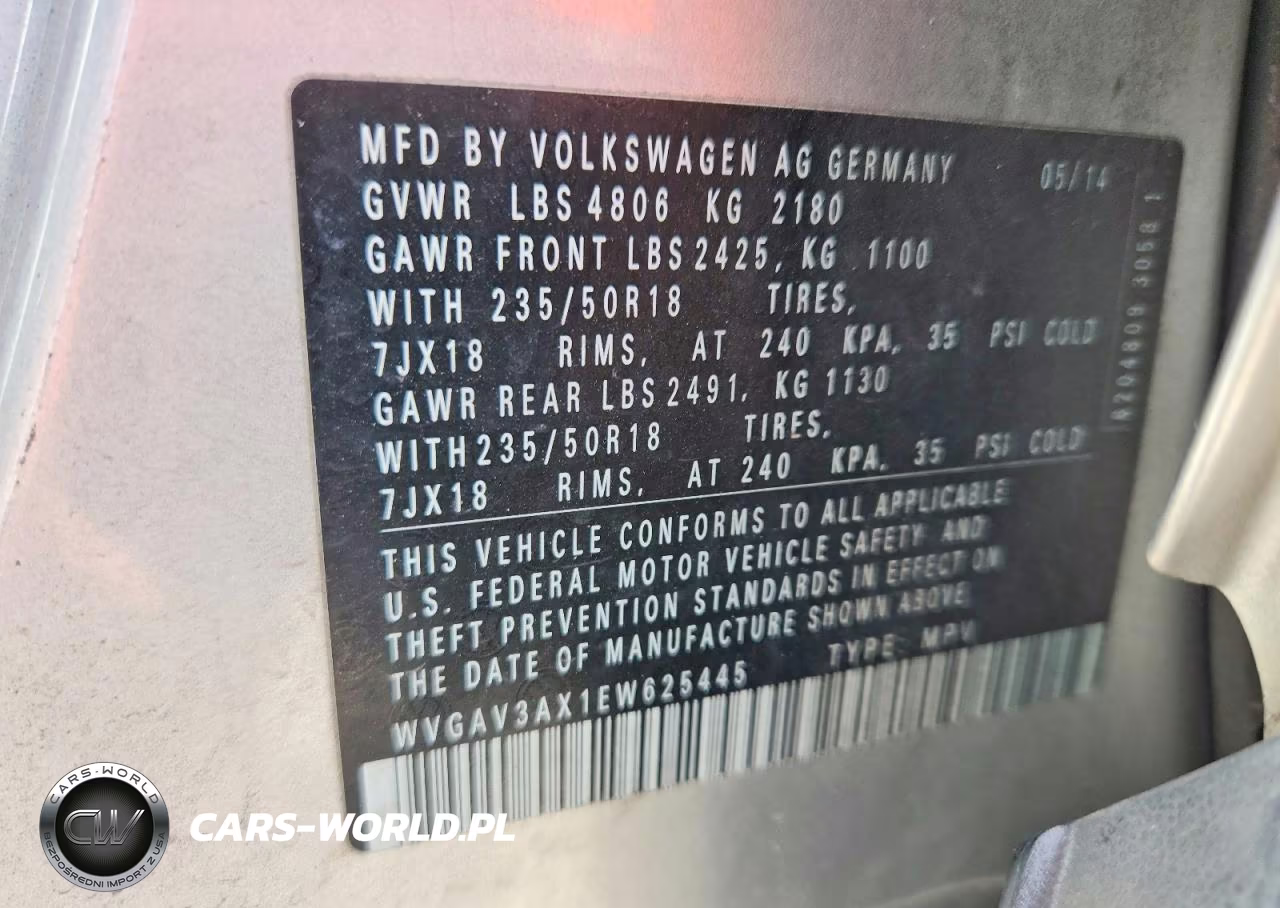 2014 Volkswagen Tiguan S VIN:WVGAV3AX1EW625445 - 13
