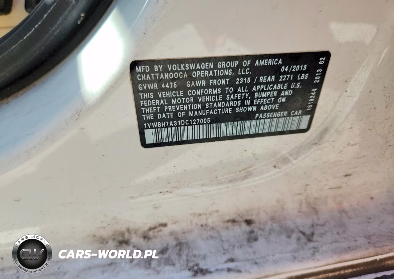2013 Volkswagen Passat Se VIN:1VWBH7A31DC127005 - 12
