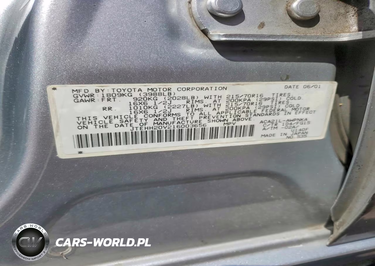 2001 Toyota Rav4 Base VIN:JTEHH20V216003656 - 12