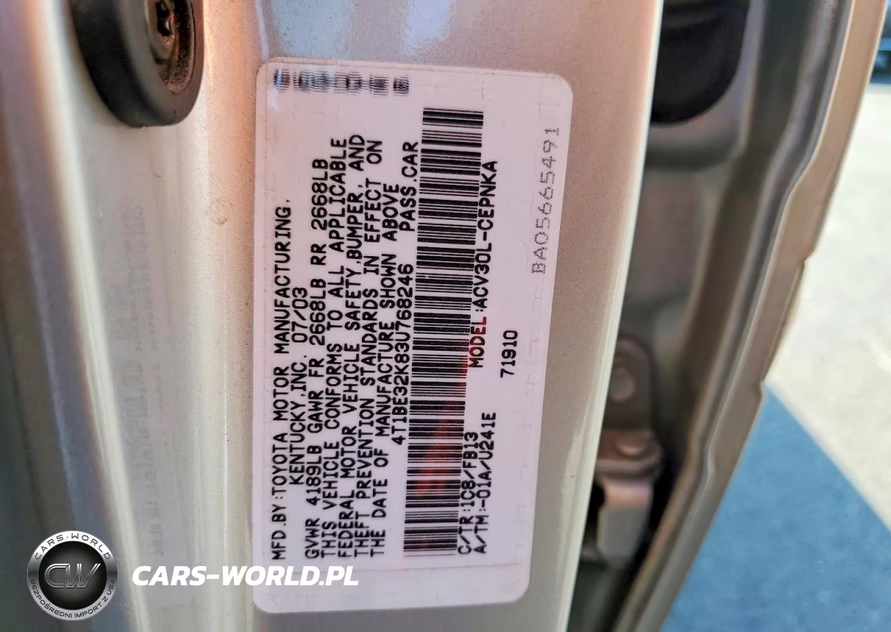 2003 Toyota Camry Le VIN:4T1BE32K83U768246 - 12