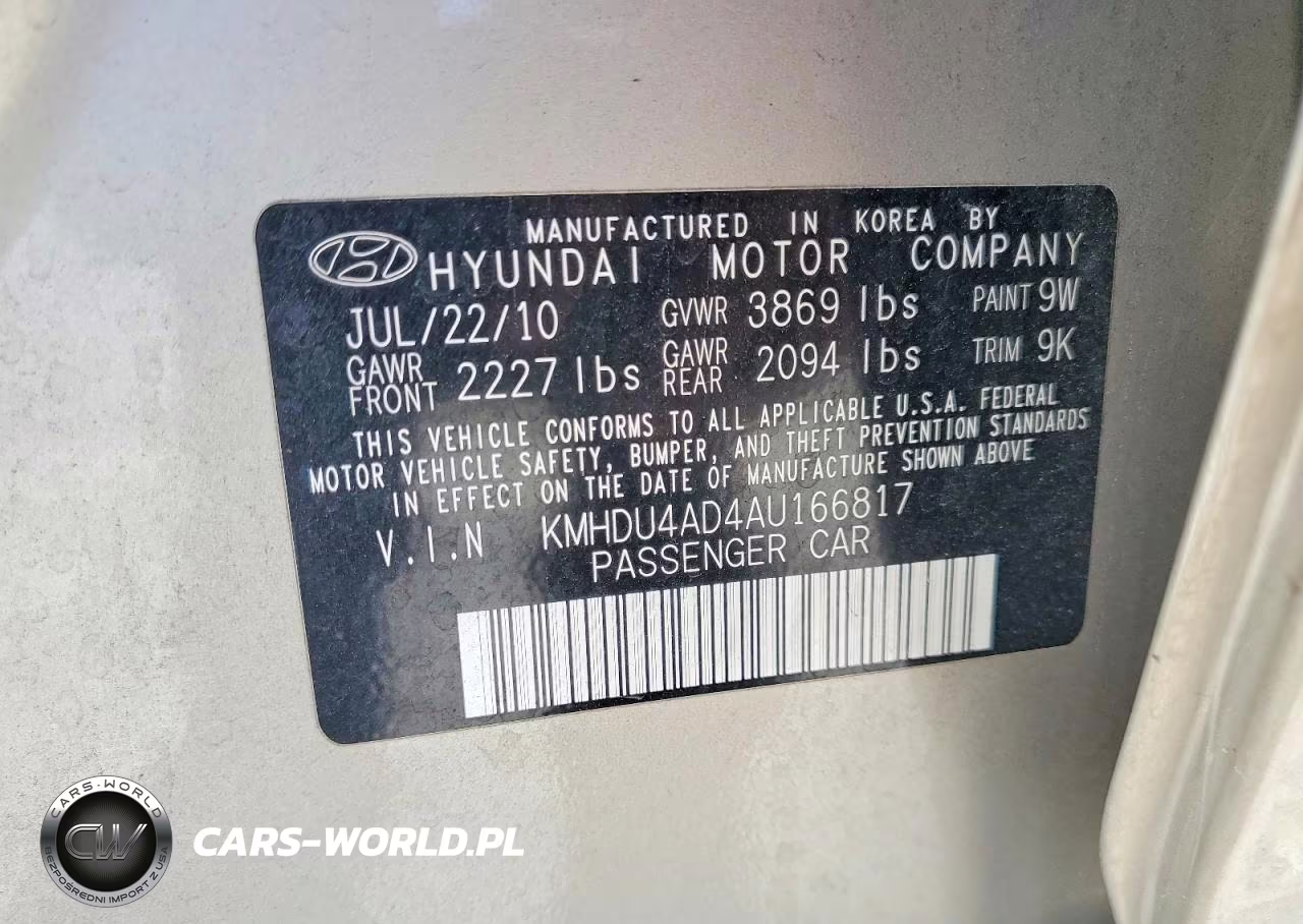 2010 Hyundai Elantra Gls VIN:KMHDU4AD4AU166817 - 12