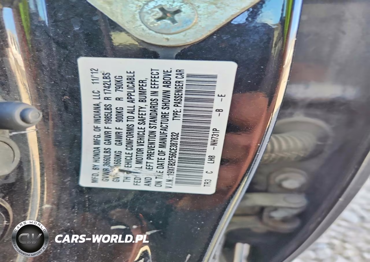 2012 Honda Civic Lx VIN:19XFB2F56CE387832 - 12