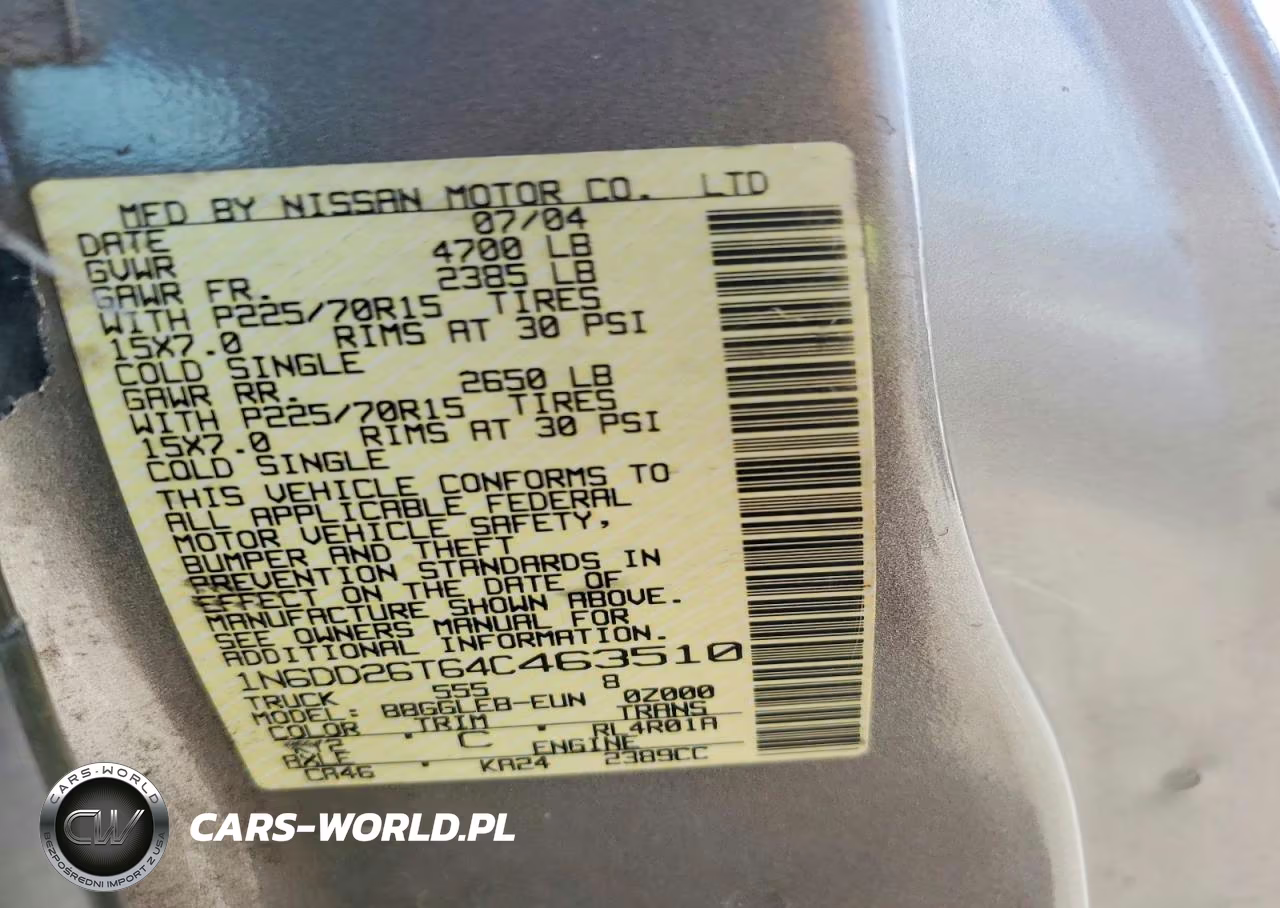 2004 Nissan Frontier Standard VIN:1N6DD26T64C463510 - 12