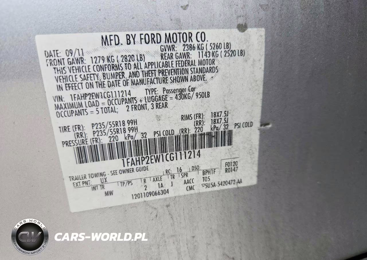 2012 Ford Taurus Sel VIN:1FAHP2EW1CG111214 - 12