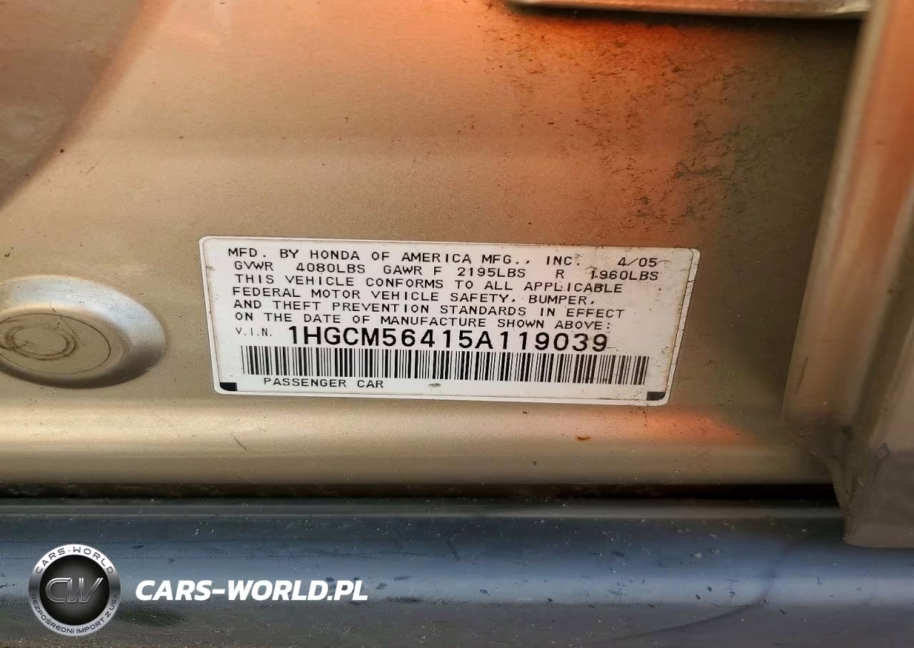 2005 Honda Accord Lx VIN:1HGCM56415A119039 - 12