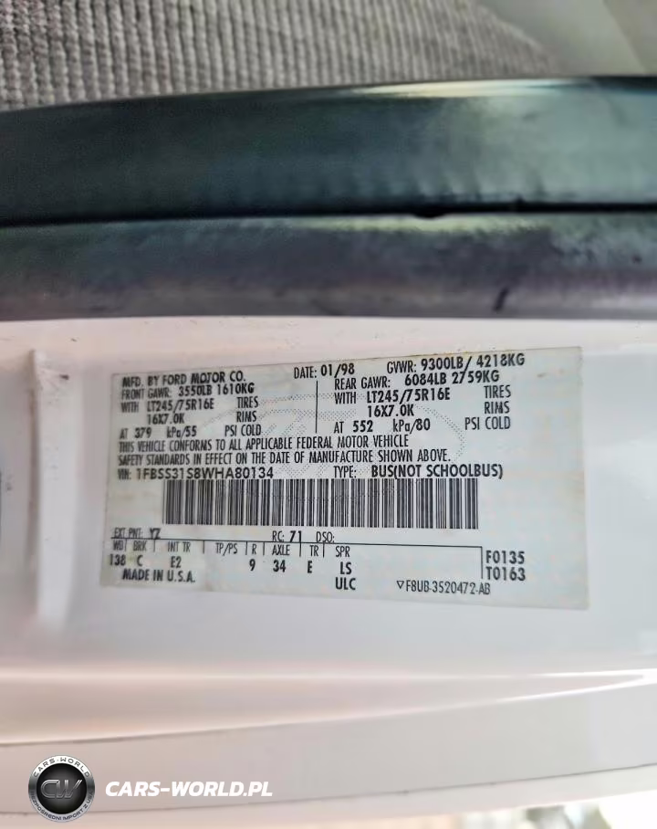 1998 Ford Econoline E350 Super Duty VIN:1FBSS31S8WHA80134 - 13