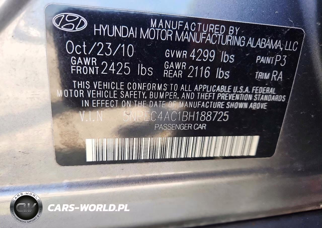 2011 Hyundai Sonata Limited VIN:5NPEC4AC1BH188725 - 12