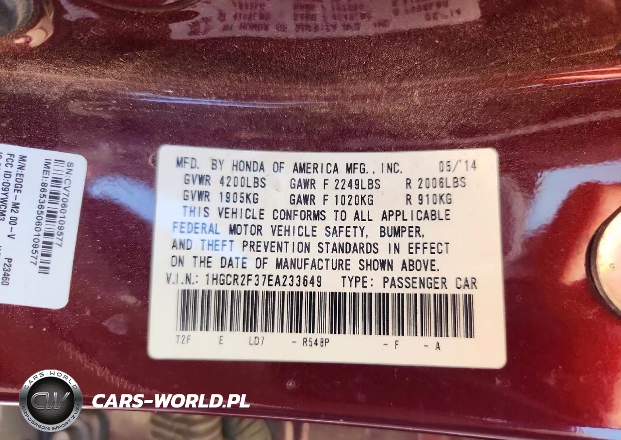 2014 Honda Accord Lx VIN:1HGCR2F37EA233649 - 12