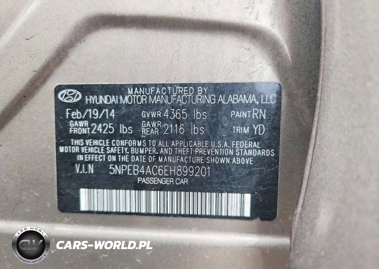 2014 Hyundai Sonata Gls VIN:5NPEB4AC6EH899201 - 12
