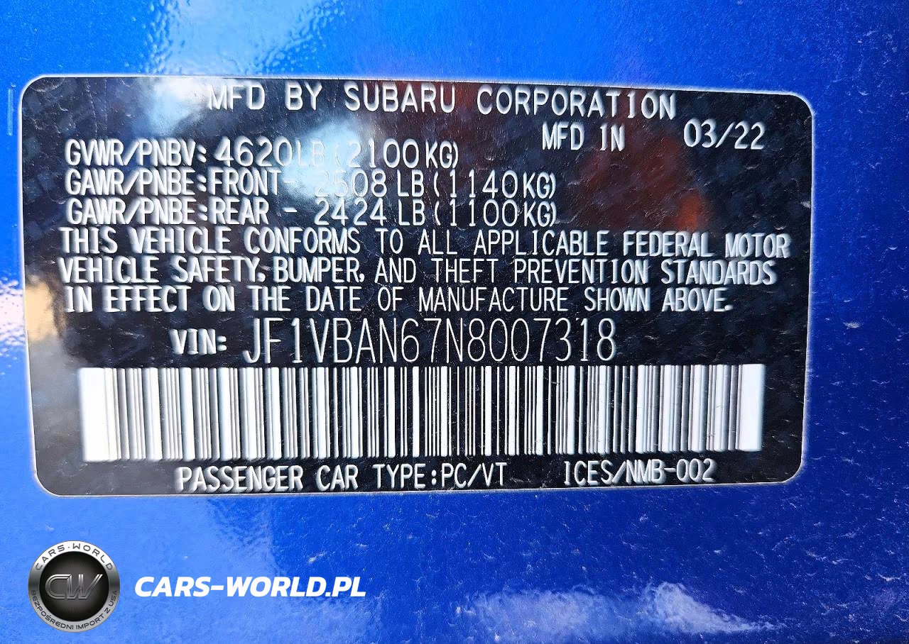 2022 Subaru Wrx Limited VIN:JF1VBAN67N8007318 - 13