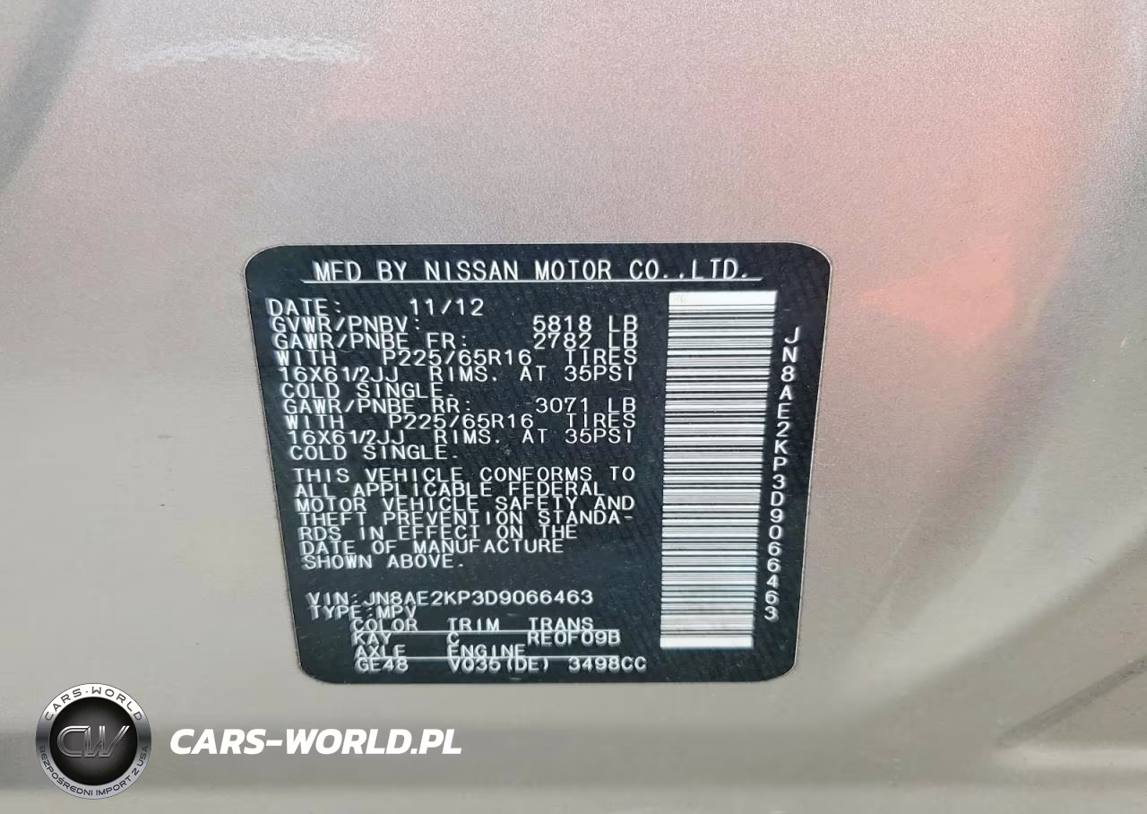 2013 Nissan Quest 3.5 S VIN:JN8AE2KP3D9066463 - 13