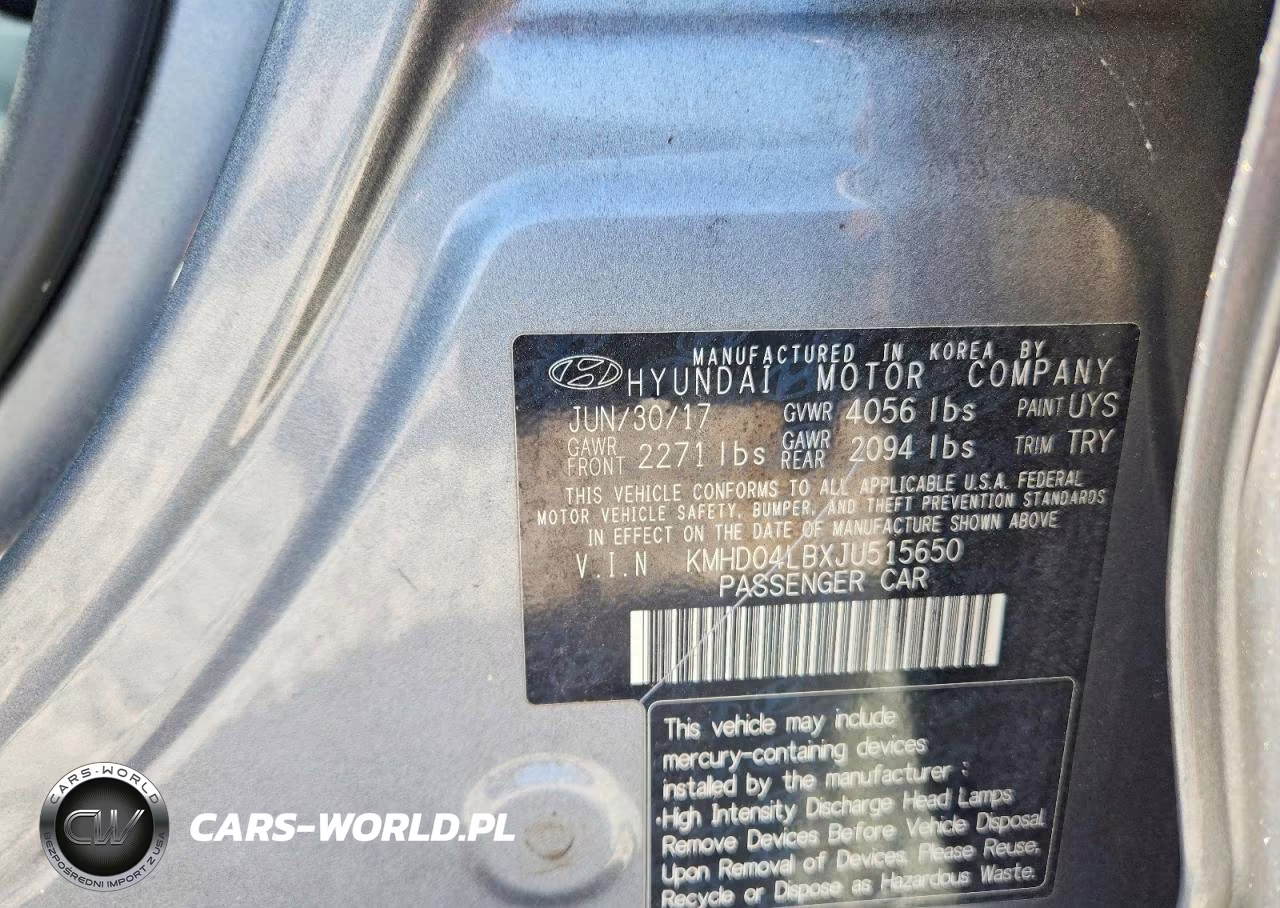 2018 Hyundai Elantra Sport VIN:KMHD04LBXJU515650 - 12