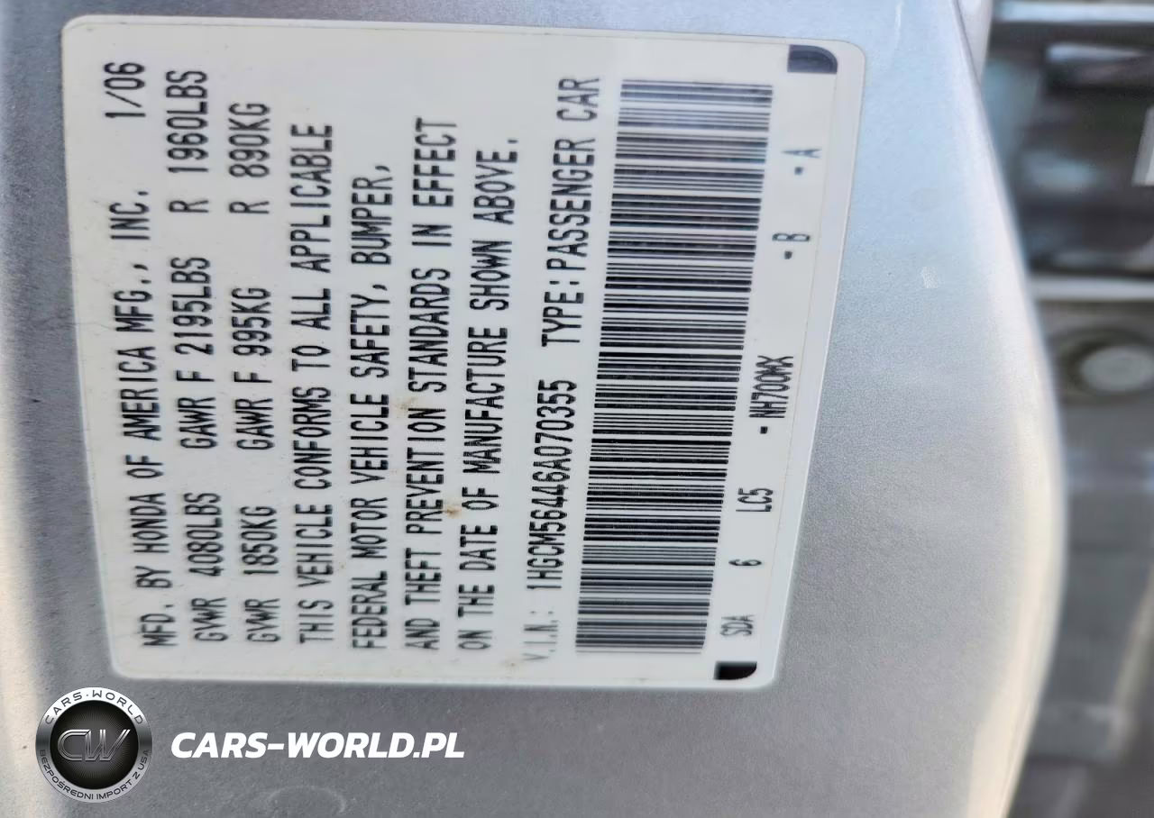 2006 Honda Accord Lx VIN:1HGCM56446A070355 - 12