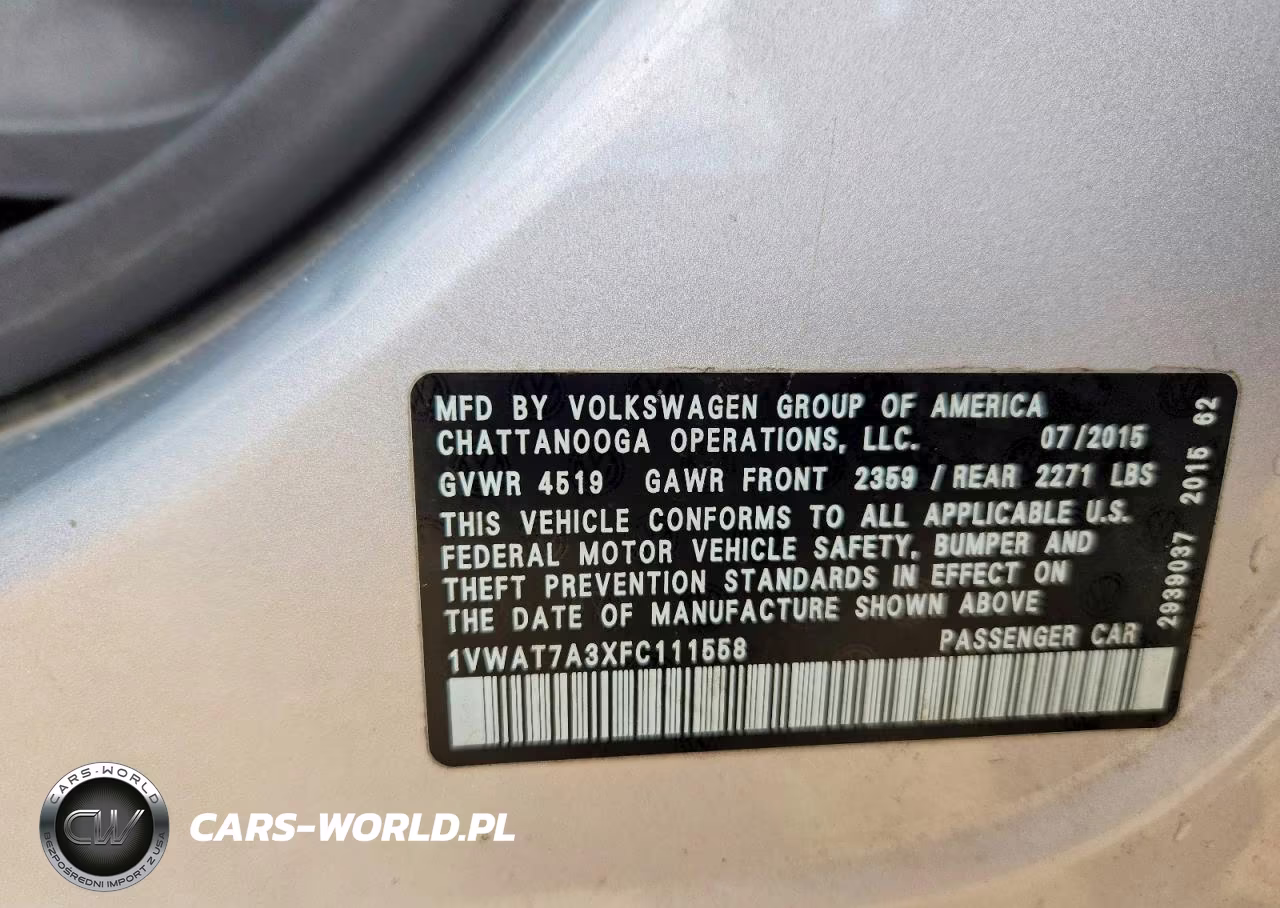 2015 Volkswagen Passat S VIN:1VWAT7A3XFC111558 - 13
