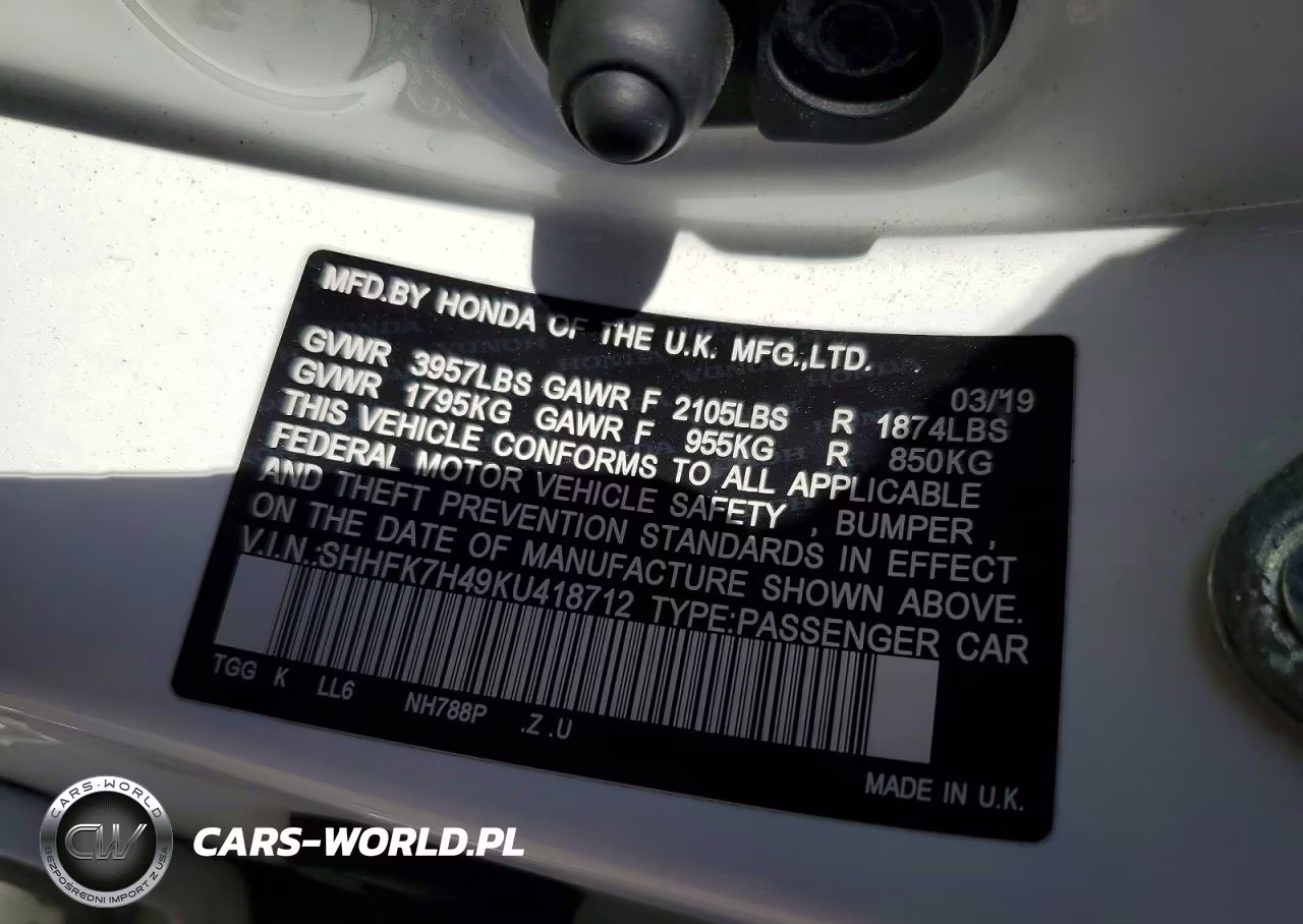 2019 Honda Civic Sport VIN:SHHFK7H49KU418712 - 12