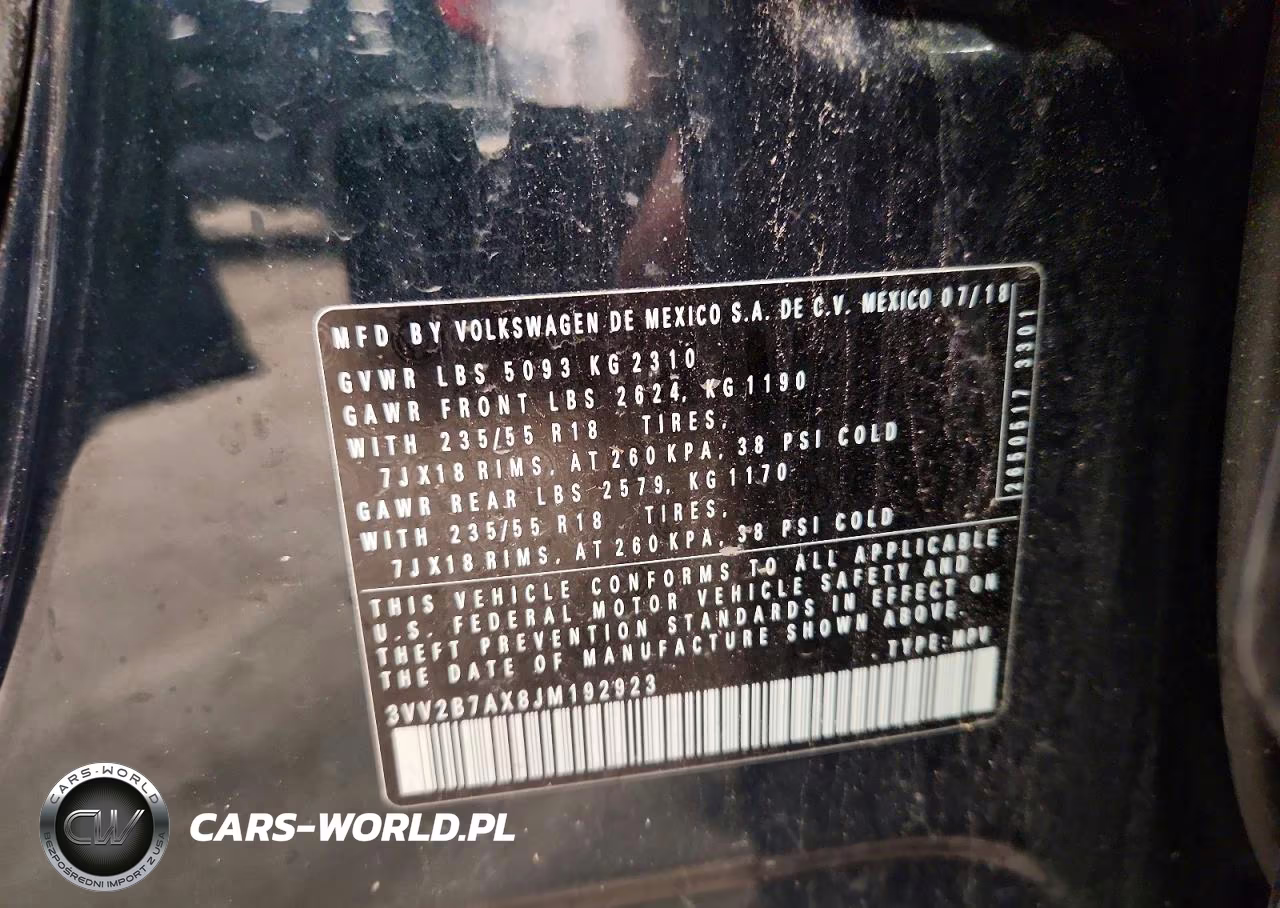 2018 Volkswagen Tiguan Se VIN:3VV2B7AX8JM192923 - 13