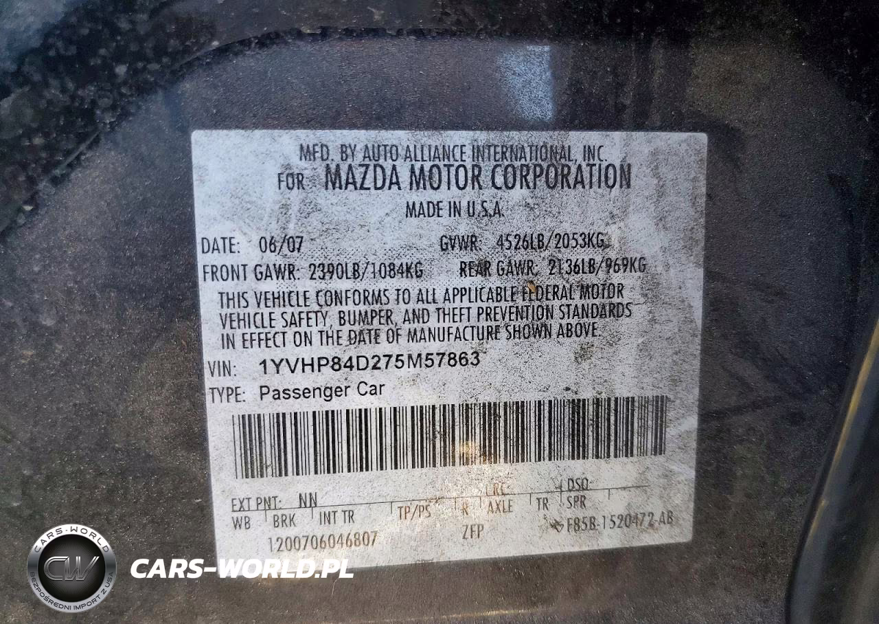 2007 Mazda 6 S VIN:1YVHP84D275M57863 - 13