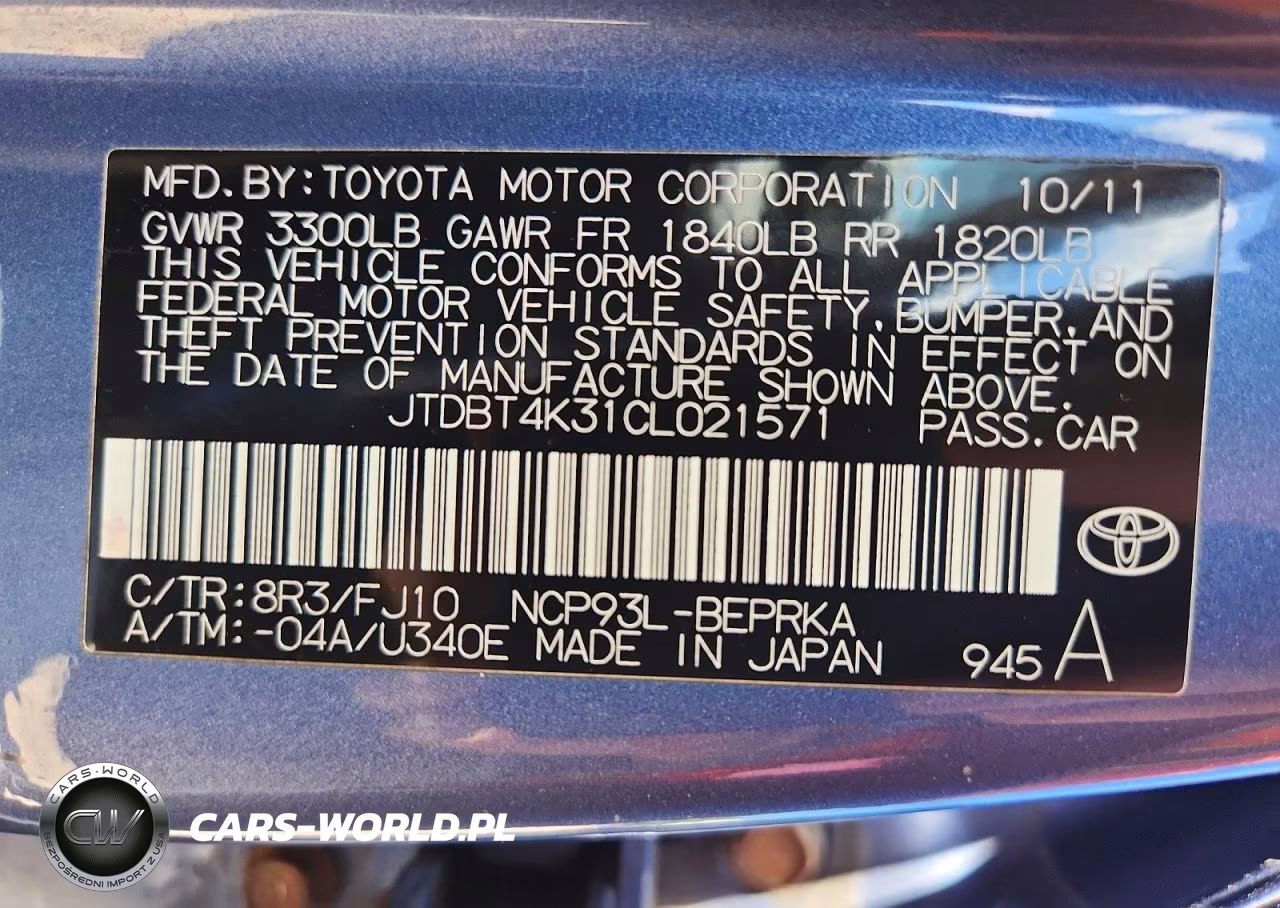 2012 Toyota Yaris Fleet VIN:JTDBT4K31CL021571 - 12