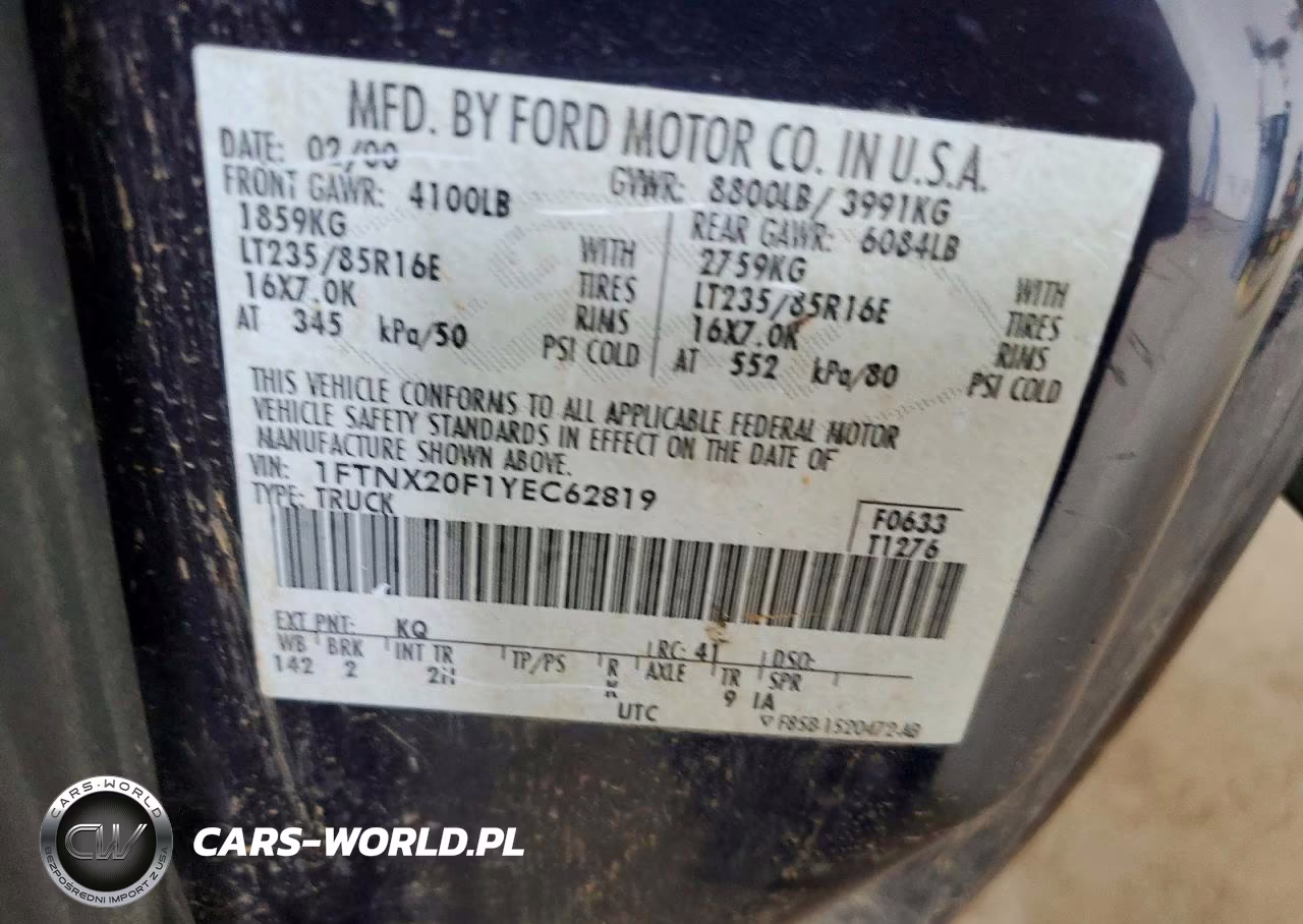 2000 Ford F250 Super Duty VIN:1FTNX20F1YEC62819 - 12