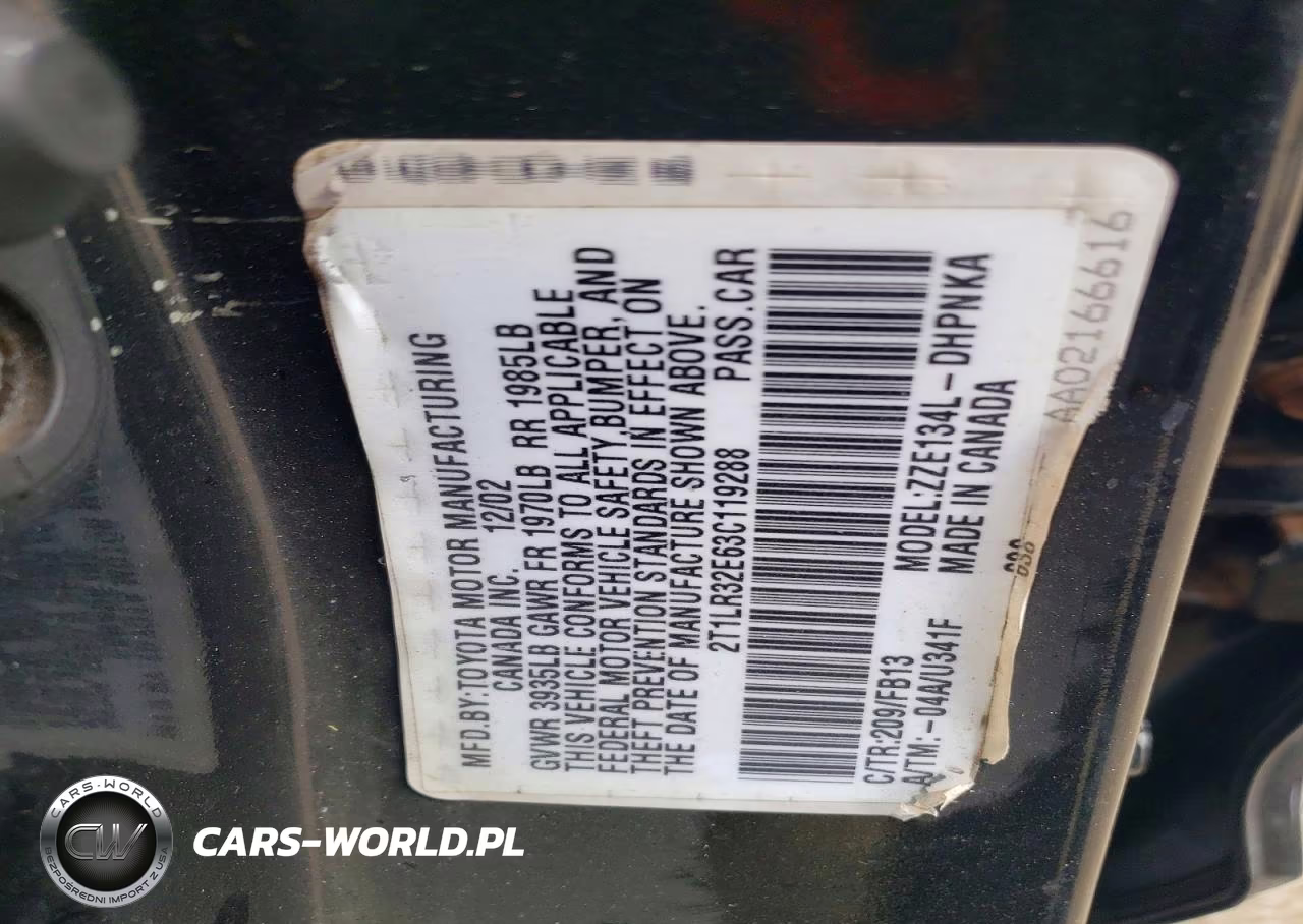 2003 Toyota Matrix Xr VIN:2T1LR32E63C119288 - 12